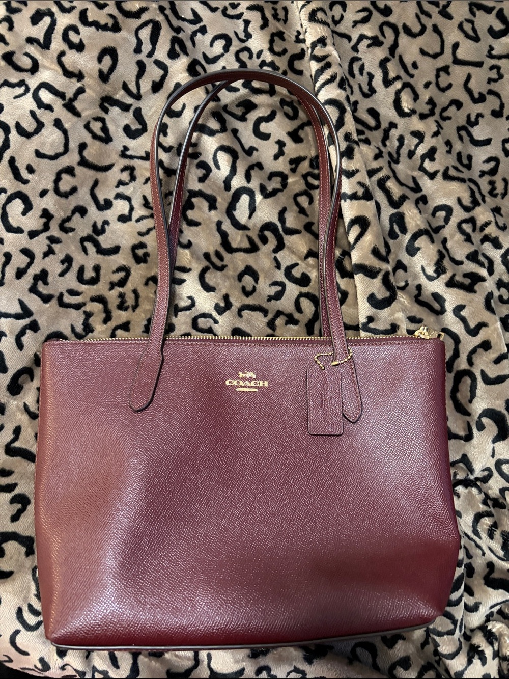 Coach Burgundy Saffiano Leather Double-Handle Tote